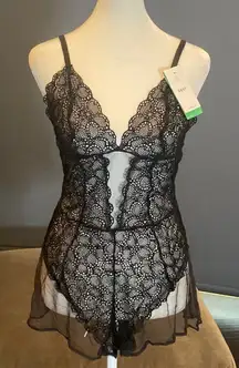 DKNY Shapewear Teddy Romper Lace Black Adjustable Straps Size L NWT