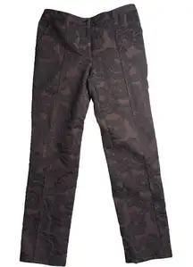 ETCETERA Jacquard Pant Floral Straight‎ Flat Front Brocade Purple Black Size 6