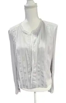 Vintage Cache Long Sleeve Gray Pleated Light Cardigan, size 14