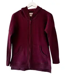UGG Trendy Burgundy Long Sleeves Front Zip Up High Low Sweatshirt SZ XS # 2365
