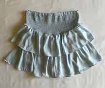 Baby Blue Mini Skort Tiered Ruffles Shirring Sz L Preppy Tennis