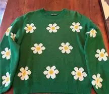 SHEIN Green Floral Crew Neck Sweater