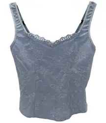 ARIANNE Y2K Blue Jacquard Floral Lace Corset Style Tank Top Medium