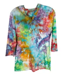 Hanes Womens Small Top Tie Dye‎ Electric Love Hooded Blue Purple Pink Green 252
