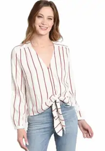 J.O.A Tie Up Front Long Sleeve Stripped Blouse S