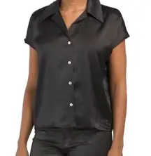 Rachel Zoe  Top Size MEDIUM Black Silky-smooth Pockets Gothic Casual Date Night