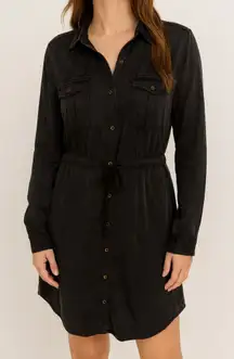 Anthropologie Black Button Down Shirt Dress Women’s Size 10 |‎ Long Sleeve Midi