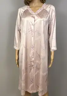 Vintage Vanity Fair Nightgown 34 Pink Antron III Nylon Satin Robe Lace Button