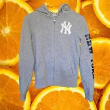 PINK - Victoria's Secret Pink New York Yankees Full Zip Gray Hoodie‎ with Writing on Back Size Small