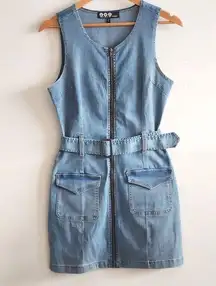 Rewash Denim Zip up Bodycon Belted Dress Size Large