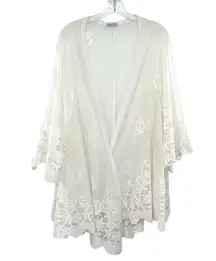 Women’s Ivory Lace Sheer Open Front Kimono