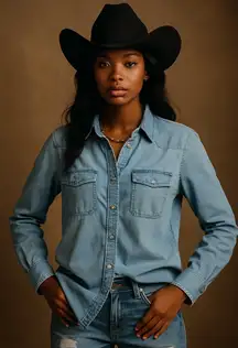 CASLON Denim‎ Western Shirt Chambray Button Down Long Sleeve Top XS