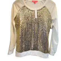 XAREN Women's Gold Sequin Crew Neck Pullover Top M Long‎ Sleeve Party Casual