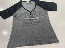 Harley Davidson Brilliant + Beautiful Gray with Blue Burnout Star Sleeves XL