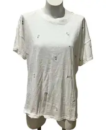 Women's XL White Embroidered Crew Neck Short Sleeve T-Shirt