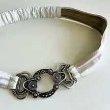 Chico's Vintage 90s  White Genuine Leather Chunky Silver Buckle Belt - L