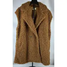 Amazhiyu XL Brown Sleeveless Teddy Vest Cozy Casual Layering Linen Cotton Gauze‎