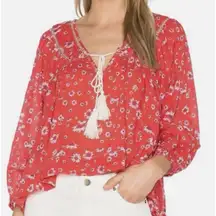 Free People Never a Dull Moment red daisy boho blouse