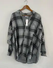 NWT UO Out From Under Oversized Dolman Sleeves Button Up Flannel Top