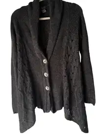 Dex Gray Knit Button Front Shawl Cardigan Sweater Medium M Lagen Artsy Boho