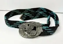 Vintage EJCO USA Made Double S Woven Braided Belt Eagle Buckle Blue Black