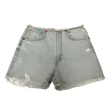 Zara raw waist & hem mid-rise light wash distressed denim jean shorts 00/0