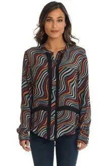 Tolani 100% Silk Abstract Swirl Print Button Down Shirt Size L