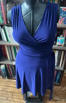 41Hawthorn Rocco navy faux wrap knit stretchy M tank dress