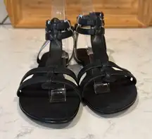 Colin Stuart black silver ankle double buckle faux leather sandals size 7 summer
