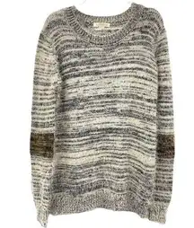 Double Zero Sweater Womens M Med Cream Gray Black Long Sleeve Textured Striped