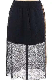 Zara Trafaluc Collection Blue With Gold Stripe Lace Overlay Skirt Size Medium