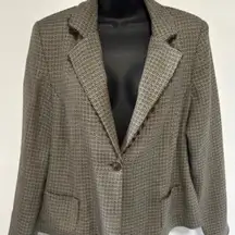 Cato Brown Cream Blazer 14 Geometric Weave Notch Lapel Long Sleeve Piping Modern