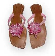 Mystique ✿ Sequin Flower Thong Sandals ✿ Pink 9M ✿ Handmade in Bali ✿ Worn Once