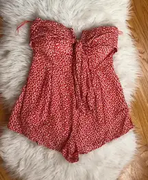 Red Patterned Strapless Romper 