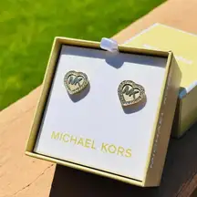 Michael Michael Kors Pavé Heart Stud Earrings Gold Tone NWT