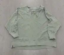 Aerie Women's Large Sweatshirt Down To Earth V-Neck Green Distressed Pullover