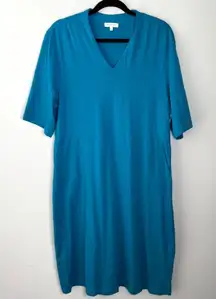 Habitat V-Neck Midi Dress Stretch Jersey Teal Blue Size XL Casual Travel