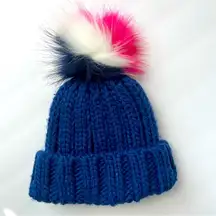 Boden Blue,Pink,White and Red Pom Pom Knit Ribbed Beanie Size XS Stretch