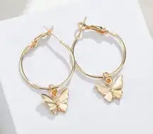 gold butterfly drop earrings