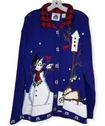Vintage Storybook‎ Knits Christmas Snowman Cardigan Sweater