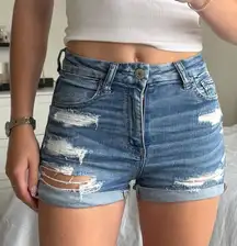 American Eagle next level stretch, curvy high-rise ripped jean shorts