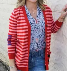 CAbi Picnic Cardigan Summer Stripe Red and Pink Style 5446 Size Medium Sz M