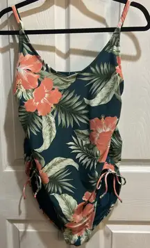 KONA SOL Hawaiian‎ Floral Hibiscus Green/Pink Bathing Suit One Piece Size XL