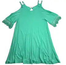 Umgee Cold Shoulder Shirt Women's Large Green Lace Sleeve Tunic Boho Top