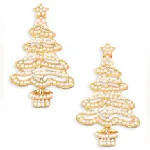 Leith Pearl Christmas Tree Earrings Gold Holiday Festive Statement Jewelry Gift