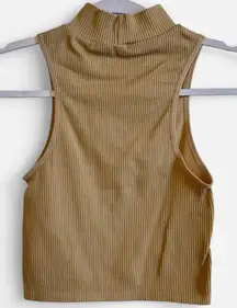 Neutral Ribbed Mock Neck Cropped Tank Top | Tan Beige Sleeveless