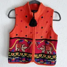 Lisa Nichols Vintage 90s Knit Elephant Vest Orange Tassel Whimsigoth Boho