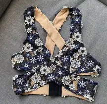 Lovers + Friends  Floral Applique Clasp Back Criss Cross Strappy Crop Top XS