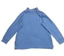 J.Crew Women's 2XL Blue Long Sleeve Button-Collar Mock Neck Pullover Sweatshirt