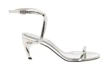 NIB Alexander McQueen Leather Armadillo Ankle Strap Sandals In Silver Size 37